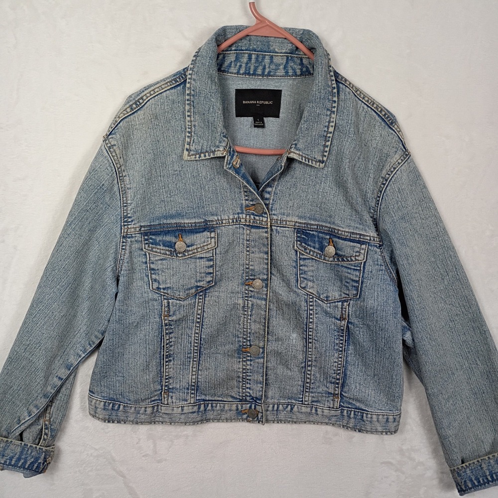 Banana Republic Denim Jacket Womens Large Blue Light Wash Crop Trucker Boho 90s